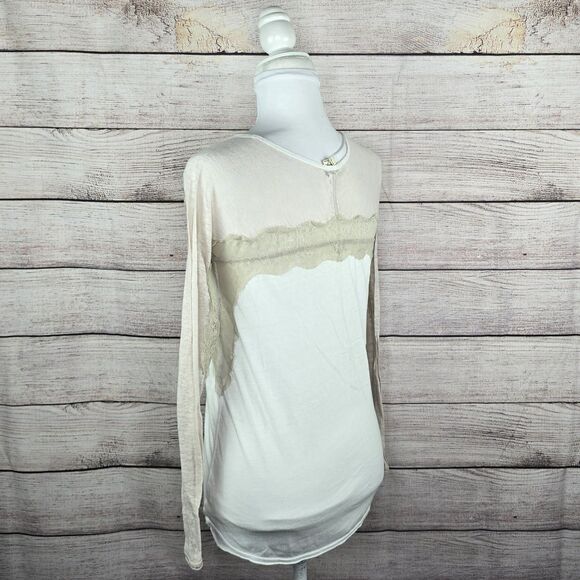 Free People We the Free Long Sleeve Burnout Baseball Tee Lace Top Small - Picture 3 of 9